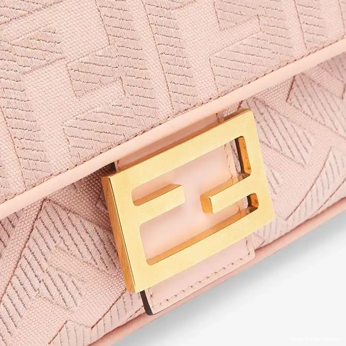Vintage HOT Strap In Pink Canvas Cut Motif with FF Medium Fendi Bag Laser Baguette 0324